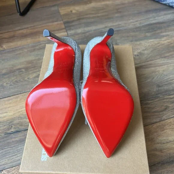 Christian Louboutin Pigalle Plato Silver Pump Heels - Picture 5 of 10